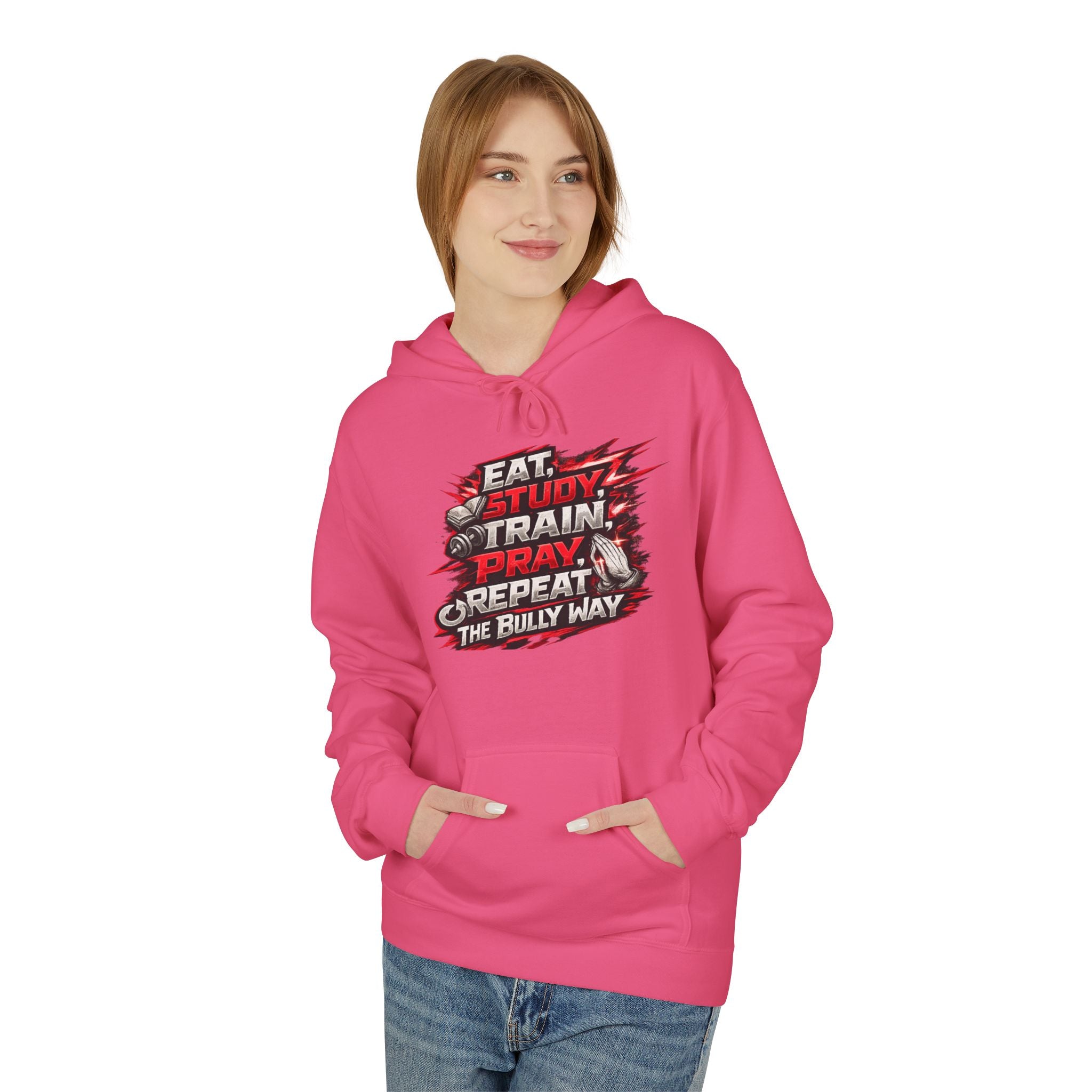 Eat,Train,Pray,Repeat - Unisex Midweight Softstyle Fleece Hoodie - Speed Factory Athlete Development (Cen Cal Bullies )